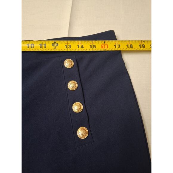H&M Navy Blue SAILOR PANTS Flared wide leg Womens Size L GOLD Button Front - Picture 9 of 13